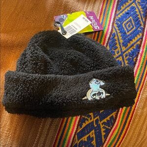 Kids Black Fleece Beanie with Stitch Embroidery -